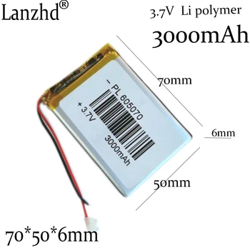 1-12pcs 3,7 V 605070 Li bateria de polímero de lítio 3000mAh televisão de bateria universal mobile DIY núcleo de poder LED Baterias Li-ion