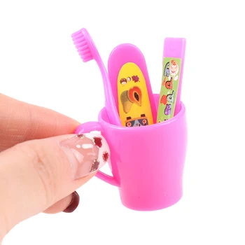 1 Conjunto De DollsToothbrush Miniaturas Tubo De Pasta De Dente Copa Decoração De Banheiro Acessórios De Casa De Bonecas Mini Kit De Ferramentas Para Meninas