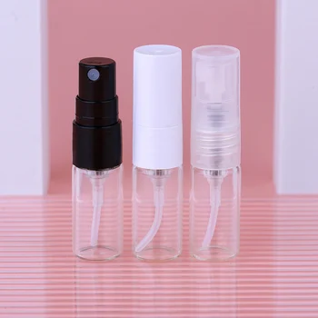 100 Pcs/Monte 2ml Mini Garrafas de Vidro de Perfume Spray Frasco Plástico Bomba Portátil de Viagem Recipiente de Cosméticos