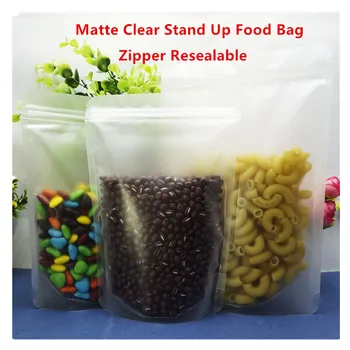 100pcs Matte Clara de Pé Sacos de Plástico de qualidade Alimentar Zip Lock Bolsa de Acabamento Mate Zíper Auto-selagem Snack-Mercearia Embalagem
