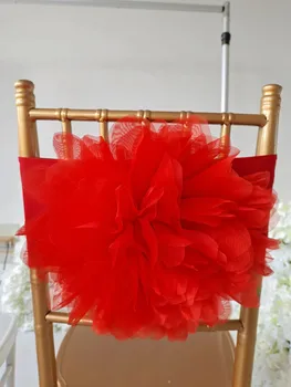 16pcs Spandex Vermelho Cadeira Banda de Folhas Com Flor de Organza Para o Casamento, Festa de Aniversário, Decoração