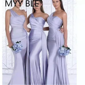 2021 Vestidos de Dama de honra Namorada de Um Ombro Elastano Cetim Sereia Vestidos de Dama de honra Laço na Festa de Casamento Vestidos Bridemaid