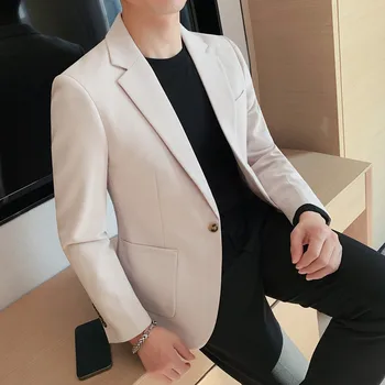 2022 Alta Qualidade coreano Slim Fit Blazer e Jaquetas Homens Roupas Simples de Dois Botões de Negócios Desgaste Formal Casual Terno Coats 3XL-M