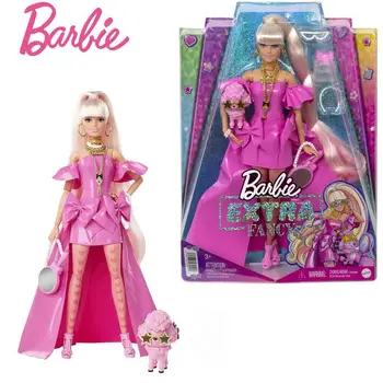 2022 Barbie Extra De Fantasia Da Boneca Cor-De-Rosa Brilhante De Alta-Baixa Vestido De Animal De Estimação Cachorro Acessórios Ação Anime Figura De Modelo De Brinquedos Coleção De Presente