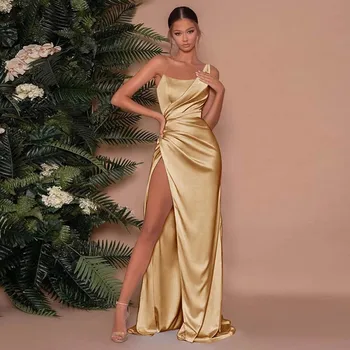 2022 Ouro de Moda de Vestidos de Alta Divisão Formal Prom Vestido de Festa de Um ombro-Sexy Longo Ocasião Especial Desgaste