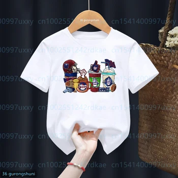 2024 Nova Meninos t-shirt de Beisebol norte-Americano Copo de Café de Impressão Gráfica de Crianças camiseta de Verão Criança t-shirt Branca de Manga Curta Topo