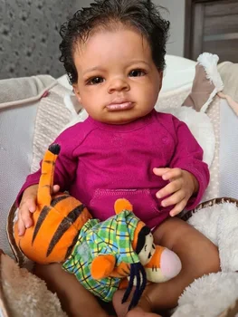20inch Lanny Pele Marrom Escura Reborn Baby Doll de Arte em 3D de Pele Realistas Bebê Boneca Colecionável