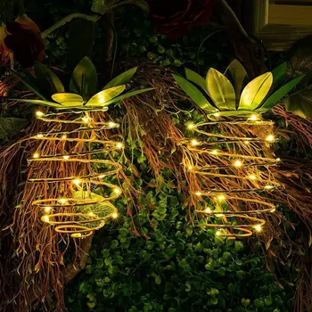 24LED Solar Abacaxi Luz de Ferro, Lanterna Lâmpada de Fio de Cobre Cadeia Impermeável Exterior de Jardim Decorativa Luzes de Suspensão