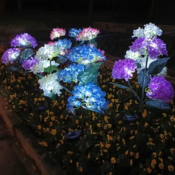 2Pcs Jardim, Luzes Solares Exteriores de Hortênsia Flor de Rosa Gramado Lâmpadas de Led Para o Pátio Quintal de Iluminação Solar Festa Fora de Decoração