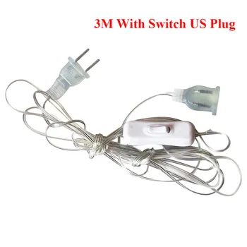 3m Plug Extensor de Fio de Cabo de Extensão do EU/NÓS/Ficha USB para a Luz da corda LED Grinalda de Noiva Decoração Navidad Luzes de Natal ao ar livre