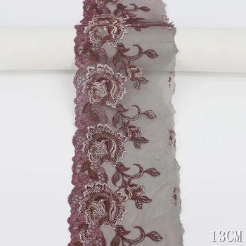 41Yds Marrom Tule Bordado Lace Trim 13cm Largura de Tecido para Noivas Vestido de Casamento Figurino Borda do Laço de Fita de Alta Qualidade