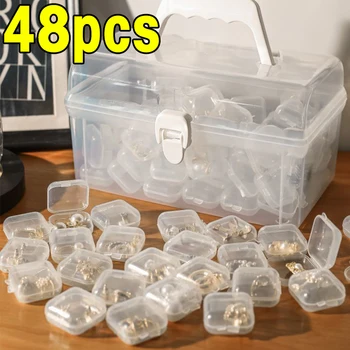 48 Mini Caixa De Plástico Transparente Caixa Quadrada Brincos Jóias Estojo Pequeno Quadrado Caixa De Jóias Organizador Da Embalagem