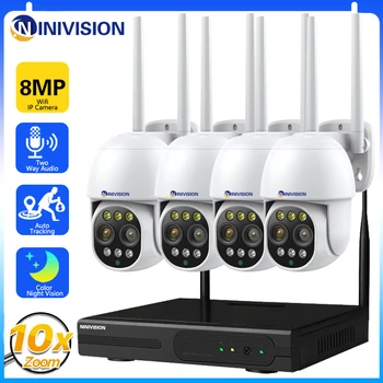 4K 8CH NVR 8MP sem Fio, Sistema de Câmera de Segurança ao ar livre Zoom Digital de 10x Conjunto de Câmera de CCTV Câmera de Kit de Vigilância de Vídeo de NVR Conjunto