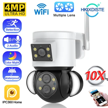 4MP Câmera sem Fio do Floodlight Casa Inteligente Auto controle de Câmera Panorâmica Interior wi-Fi Zoom de 10X de Segurança do CCTV de Vigilância Cam 2MP