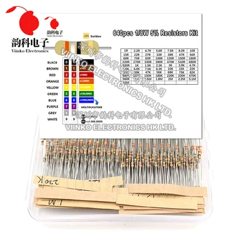 640pcs 1/8W Resistor de Filme de Carbono Kit de 5% de Resistência Variado Conjunto de 64valuesX10pcs 1R - 10M ohms de 0,125 W Sample Pack