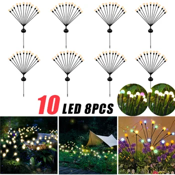 8 Pack Solar Firefly Luzes de Jardim 10LED Lâmpadas Decorativas Pátio/Terraço/Canal de Iluminação IP65 Impermeável Exterior de Decoração