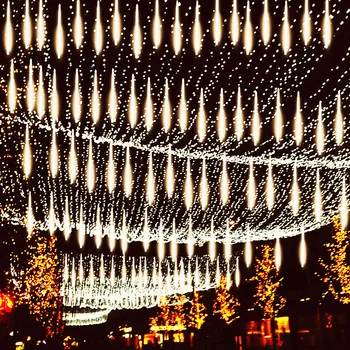 8 Tubos de chuva de Meteoros, Chuva, Luz da corda LED Impermeável Exterior de Fadas de Luz Festa de Rua Guirlanda de Natal Decoração da Árvore de 2024