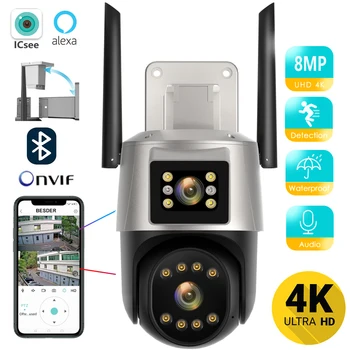 8MP 4 K do IP do Wifi, Câmera Dupla Lente de Proteção de Segurança Impermeável de Segurança de Vídeo Vigilância CCTV Camera Câmera do IP de ICSEE APP VMS