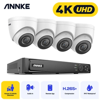ANNKE 4K POE de Vídeo de Câmeras de Vigilância do Sistema de 8CH H. 265+ 8MP NVR Com 4K de Câmera de Segurança CFTV Kit de Gravação de Áudio de 8MP câmera Ip