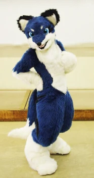 Azul Husky Fox Pêlo Longo da Mascote do Traje de Passeio Halloween Natal e Grande Evento de Terno Função de Jogar