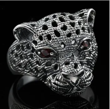 BOCAI Novo 100% de prata pura 925 anel de onça jagless anel leopardo cabeça masculina, as mulheres do anel
