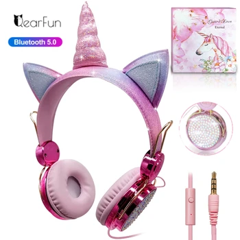 Bonito Unicórnio Crianças Fones de ouvido sem fio Bluetooth Com Microfone de Diamante para Meninas Crianças Fones de ouvido Escola On-line de Estudo do Presente do Fone de ouvido