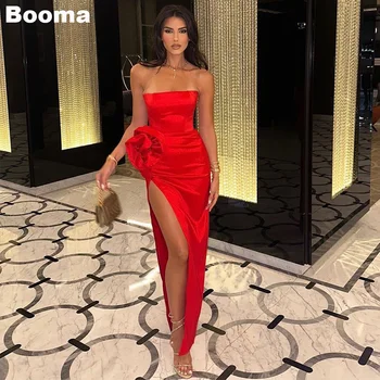 Booma Vermelho Sereia Sexy Vestidos de Noite sem Alças de Flores em 3D de Alta Fenda Lateral Festa de Formatura com Vestidos de Mulheres Formal Vestidos de festa