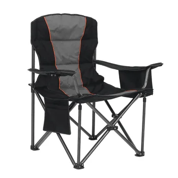 Camping dobrável Cadeira Portátil Acolchoado de grandes dimensões poltronas com porta-copos, Preto