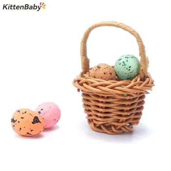 Casa de bonecas Ovos de Aves Cesta （1 x Cesta + 6 x ovos de aves) e casinha de Bonecas de Alimentos da Cozinha em Miniatura Ovos Modelo de Decoração DIY Brinquedos do Bebê