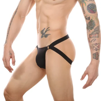 CLEVER-MENMODE lingerie Sexy Homens de Tanga Jockstrap Lingerie G String Pênis Bolsa de Calcinhas de Malha Cuecas hombre Anel de Metal Oco