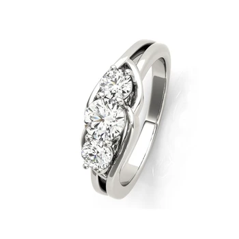 Clássico Anel De Prata 925 3 Pedras Redondas Moissanite De Diamante Para As Mulheres, Faixas De Casamento Noivado Presente