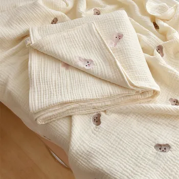 Cobertor do bebê para Meninos e Meninas de 6 Camadas de Musselina Recém-nascido Cobertor Unisex Urso Coelho Bordado Infantil Nap Capa 100% algodão