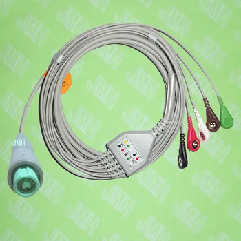 Compatível com 12pin Fukuda Denshi ECG Máquina a uma peça de 5 cabo de ligação e Snap leadwire,IEC ou AHA.