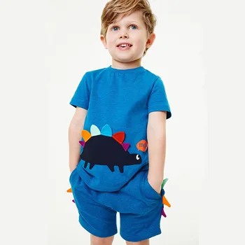 Crianças de Manga Curta T-shirt Definir Moda Verão Para os Meninos' Conjunto de Roupas de Crianças de Esportes Pequeno Dinossauro de Duas peças de Conjunto de Outono