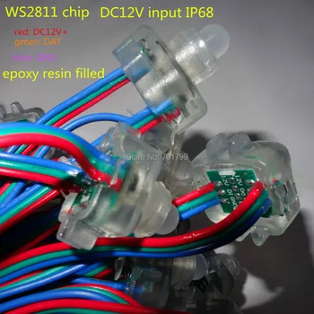 DC12V WS2811 LED smart cadeia,endereçável,com a cor do RGB do fio,proteção IP68;resina epóxi preenchido;100pcs uma seqüência de caracteres