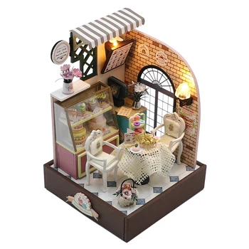 Diy Casa de bonecas em Miniatura Casa de bonecas de Madeira, Quebra-cabeça Kit de Aniversário, Presente de Natal Brinquedos para Filhos Adultos de Casa de Boneca do Lado
