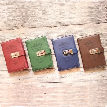 Domikee vintage clássico de capa dura de couro portátil diário de viagem de notebooks com senha,multa corsário viajante diário A6