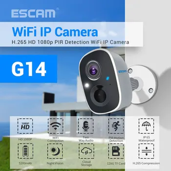 ESCAM G14 2MP 1080P AI Cara do Fio Livre de Energia da Bateria da Câmera do IP de muito Tempo de Espera, Casa de Segurança do CCTV Monitor Exterior, wi-FI Câmera
