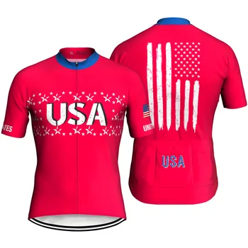 EUA Esporte camisa de Manga Curta Jaqueta de Ciclismo Roupas Vermelhas Bicicleta de Downhill de Bicicleta Desgaste Estrada Bib Chegada Apertada Camisa Raça Definida