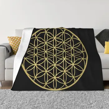 Flor Da Vida Mandala de Ouro Cobertores Confortável Flanela Outono Geométrica de Yoga, Meditação Jogar Manta para Sofá de Viagem de roupa de Cama