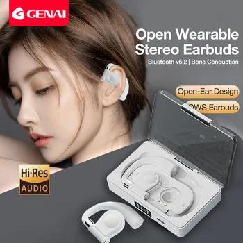 GENAI Abrir Fones de Ouvido de UXOS de Fones de ouvido com Earhooks Abrir Wearable Fones de ouvido Estéreo com Microfone Embutido LED Display Touch de Controle