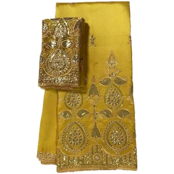 George De Seda Com Laço De Tule Bordado Indiano De Seda George Tecido Do Laço Do Vestido De Casamento De Material 5+2 M