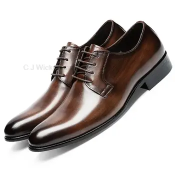 Handmade Preto Brown Mens Sapatos de Luxo de Couro Genuíno 2023 Nova Moda Couro Macio Oxfords de Casamento Sapatos oxford Homem