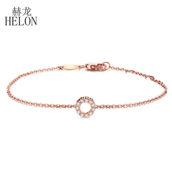 HELON Diamante Mulheres Pulseira Sólida de Ouro Rosa de 18k Certificado Rodada de 0,12 ct SI/H Total Cortar Diamantes Naturais Engajamento Pulseira Cadeia