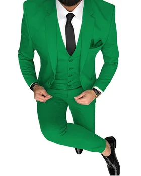 Homens Ternos Slim Fit Casual 3 Peças de Negócios Padrinhos Cinza Verde champanhe Lapela de Smoking para um Casamento Formal(Blazer+Calça+Colete)