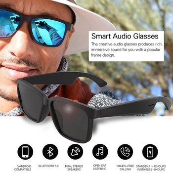 iLEPO Smart Bluetooth Óculos Bluetooth 5.0 sem Fio Estéreo de Fone de ouvido Sport Exterior Óculos de sol de alto-Falantes com Microfone de Condução de Sol de Vidro