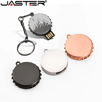JASTER Mini metal Rodada de tampa de garrafa de USB flash drive 4GB 8GB 16GB 32GB 64GB Personalizar Pen Drive USB Memory Stick disco de U do presente