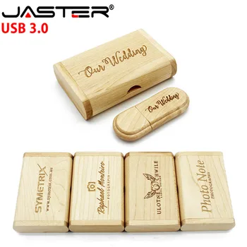 JASTER USB 3.0 de alta velocidade LOGOTIPO do cliente unidade flash USB de Madeira Maple madeira da caixa + pendrive 4GB 8GB 16GB 32GB de memória stick presentes