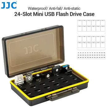 JJC 24-Slot Mini USB Flash Drive Caso de Mini Disco de U Sotrage Titular Impermeável Caixa de EVA Esponja Anti-queda Vêm com a Etiqueta Autocolante