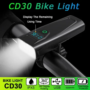 JLETOLI Impermeável Moto Farol Recarregável USB a Luz de Bicicleta de Frente Ciclismo Luz MTB Luz 5200mAh Acessórios da Bicicleta